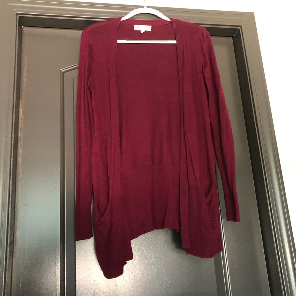 Pink republic cherry merlot maroon burgundy open front duster sweater